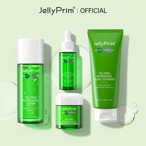 Jellyprim Australia Tea Tree Skin Care Set Cleanser, Toner, Serum and Cream Anti Acne 4 in 1 Skincare Set