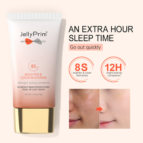 JellyPrim Whitening Lazy Cream 8s Instant Brightening Natural Pearl Moisturizer Skin Concealer Face Cream
