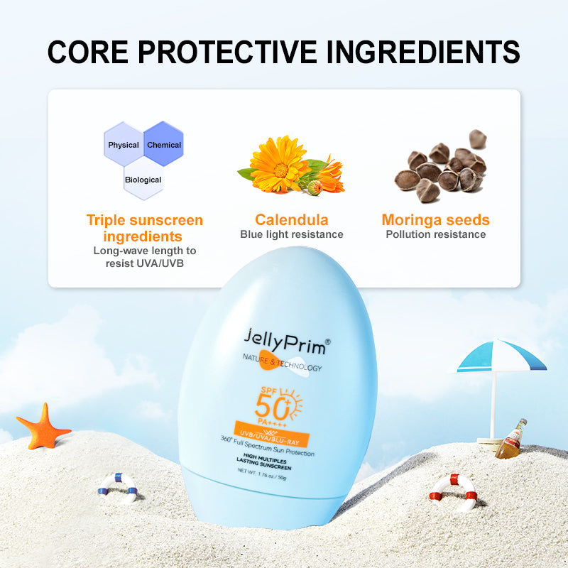 JellyPrim Sunscreen SPF50 PA++++ UV Sun Protection Lightweight Waterproof For Face Brightening Sunblock