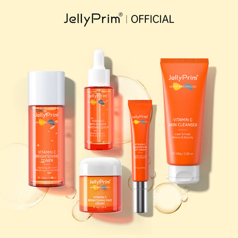 Jellyprim Vitamin C Whitening Set Brighten Skin Moisturizer Fade Spots Reduce Dullness 5 in 1 Skincare Set