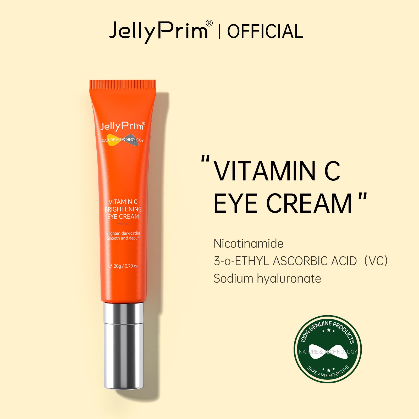 JellyPrim Eye Serum Eye Mask Hyaluronic Acid Vitamin C Cream SkinCare Eye Bags Dark Circles Remover 20g