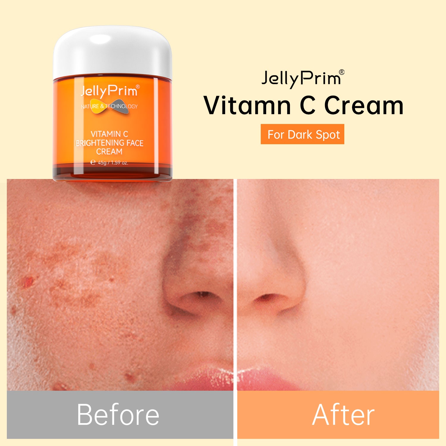 JellyPrim Vitamin C Whitening Face Cream Skin Care Moisturizer Anti Dark Spot Remover Skincare 45g